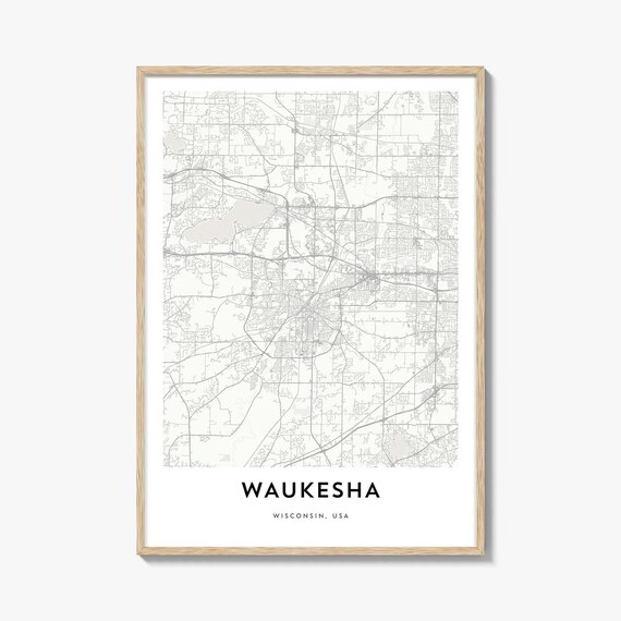 Waukesha Wisconsin Minimalist White City Street Map Art Poster