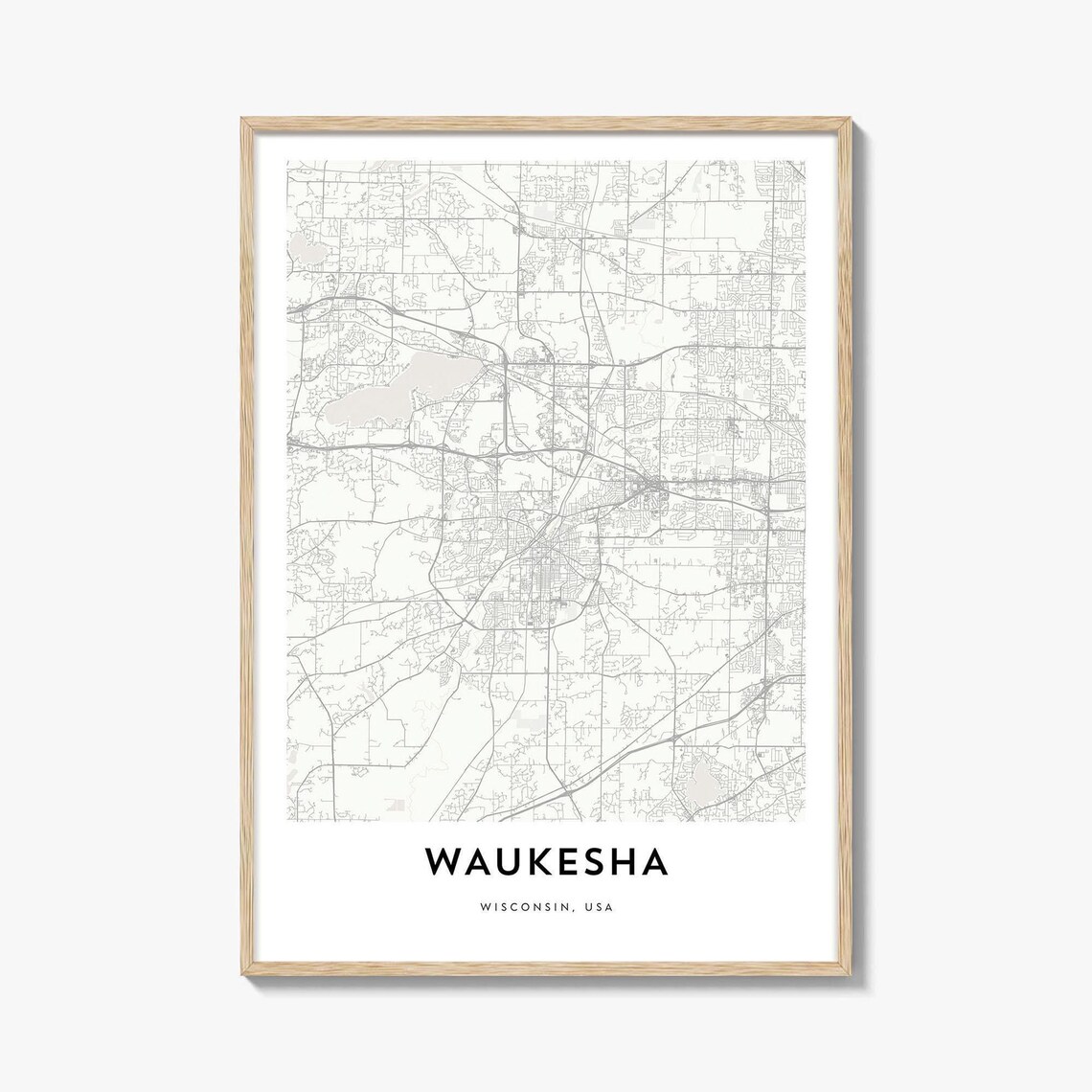 Waukesha Wisconsin Minimalist White City Street Map Art Poster