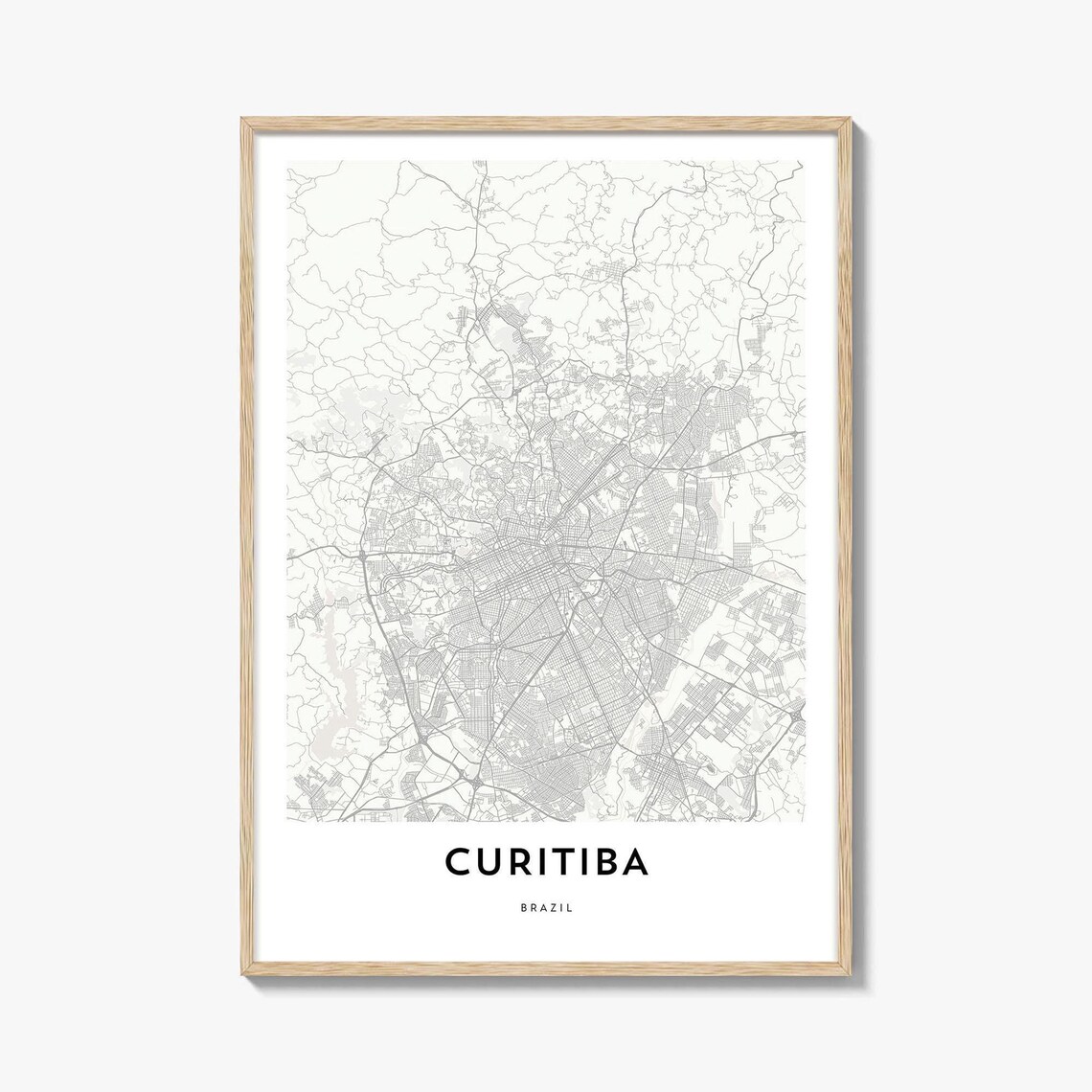 Curitiba Brazil Black and White Minimalist City Street Map Poster