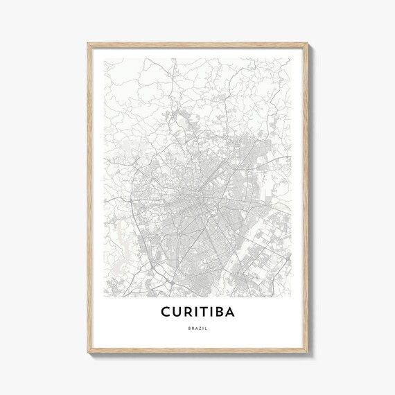 Curitiba Brazil Black and White Minimalist City Street Map Poster