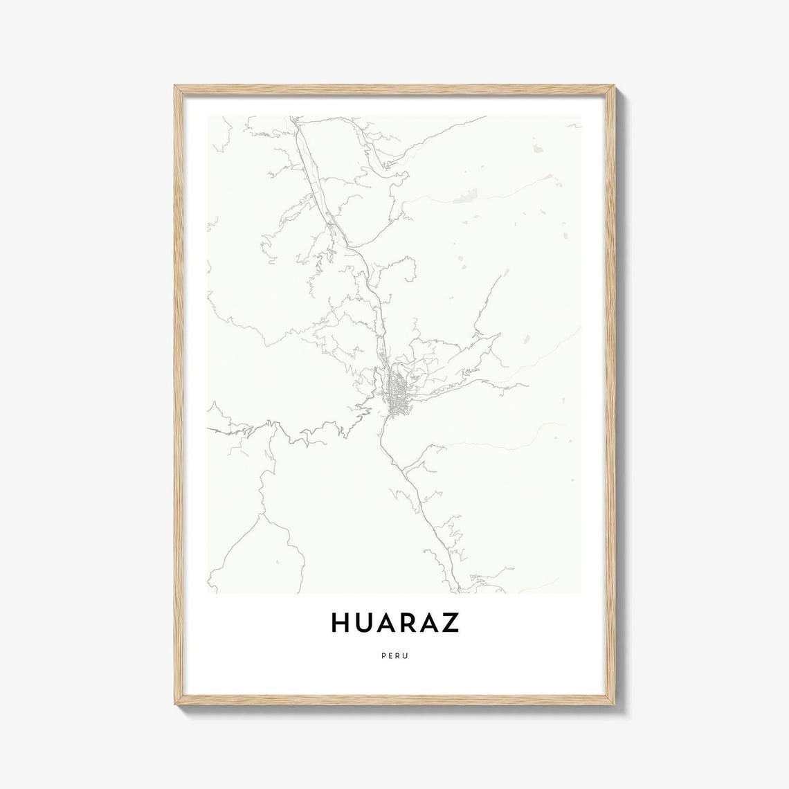 Huaraz Peru Minimalist Monochrome Andean Mountain City Map Poster