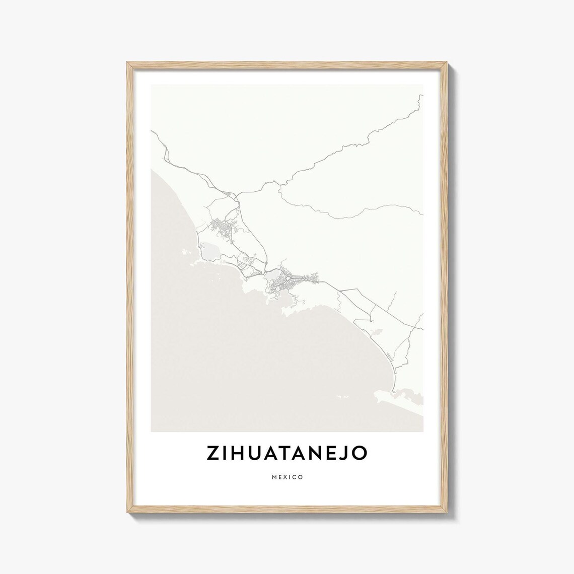 Zihuatanejo Mexico Minimalist City Map Street Art Print for Home Decor