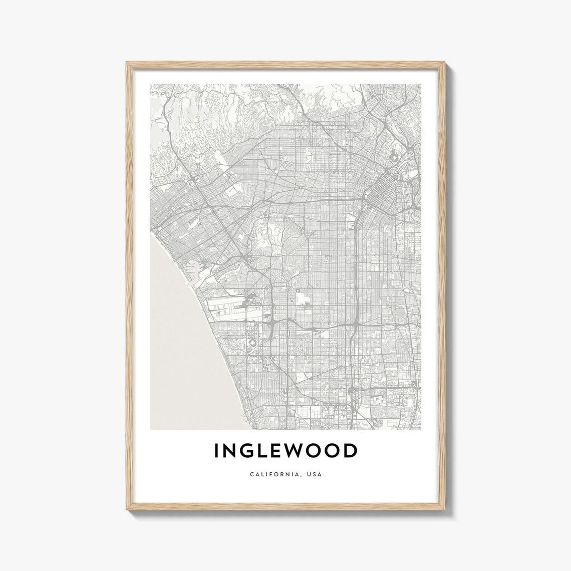 Inglewood California USA City Street Map Minimalist Map Poster