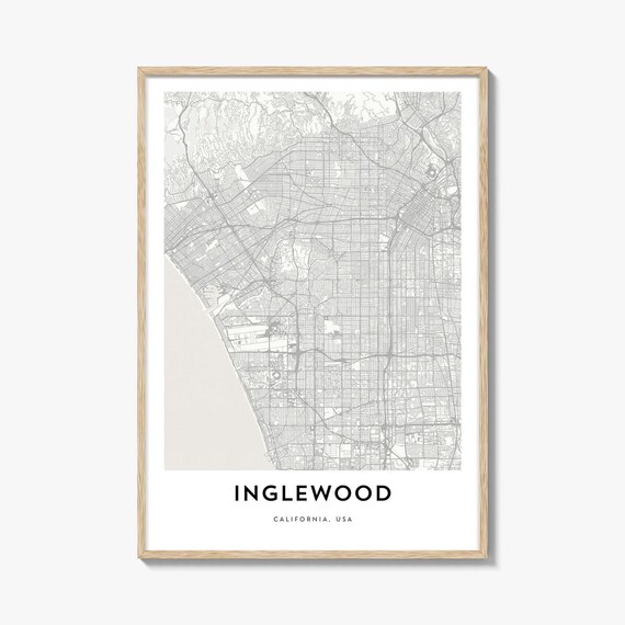 Inglewood California USA City Street Map Minimalist Map Poster