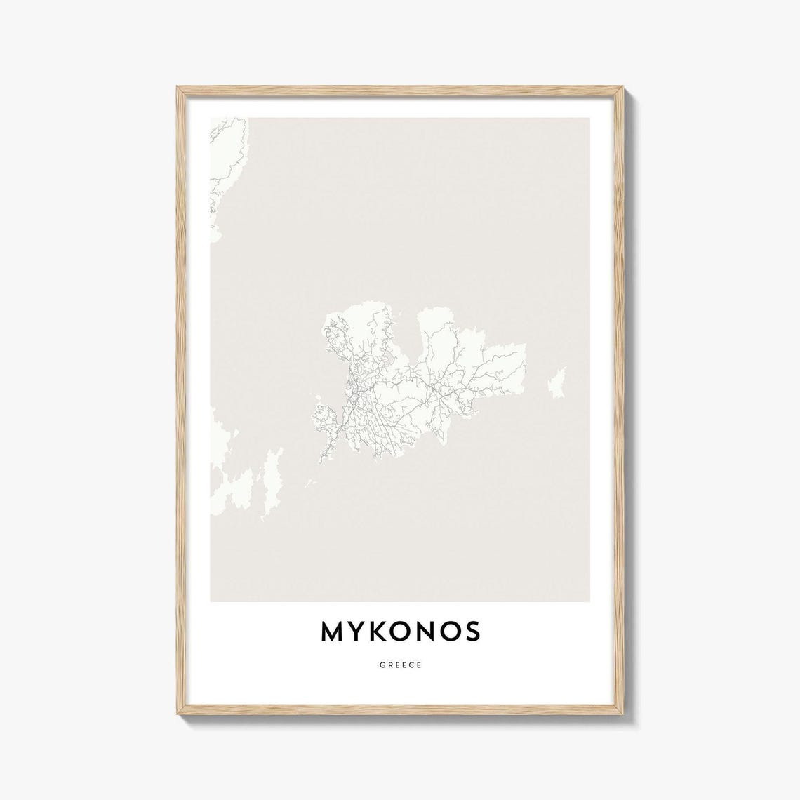 Mykonos Greece Minimalist Beige City Street Map Travel Poster