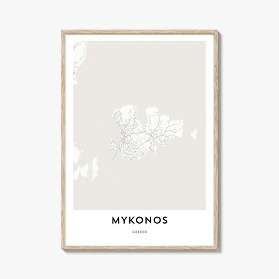 Mykonos Greece Minimalist Beige City Street Map Travel Poster