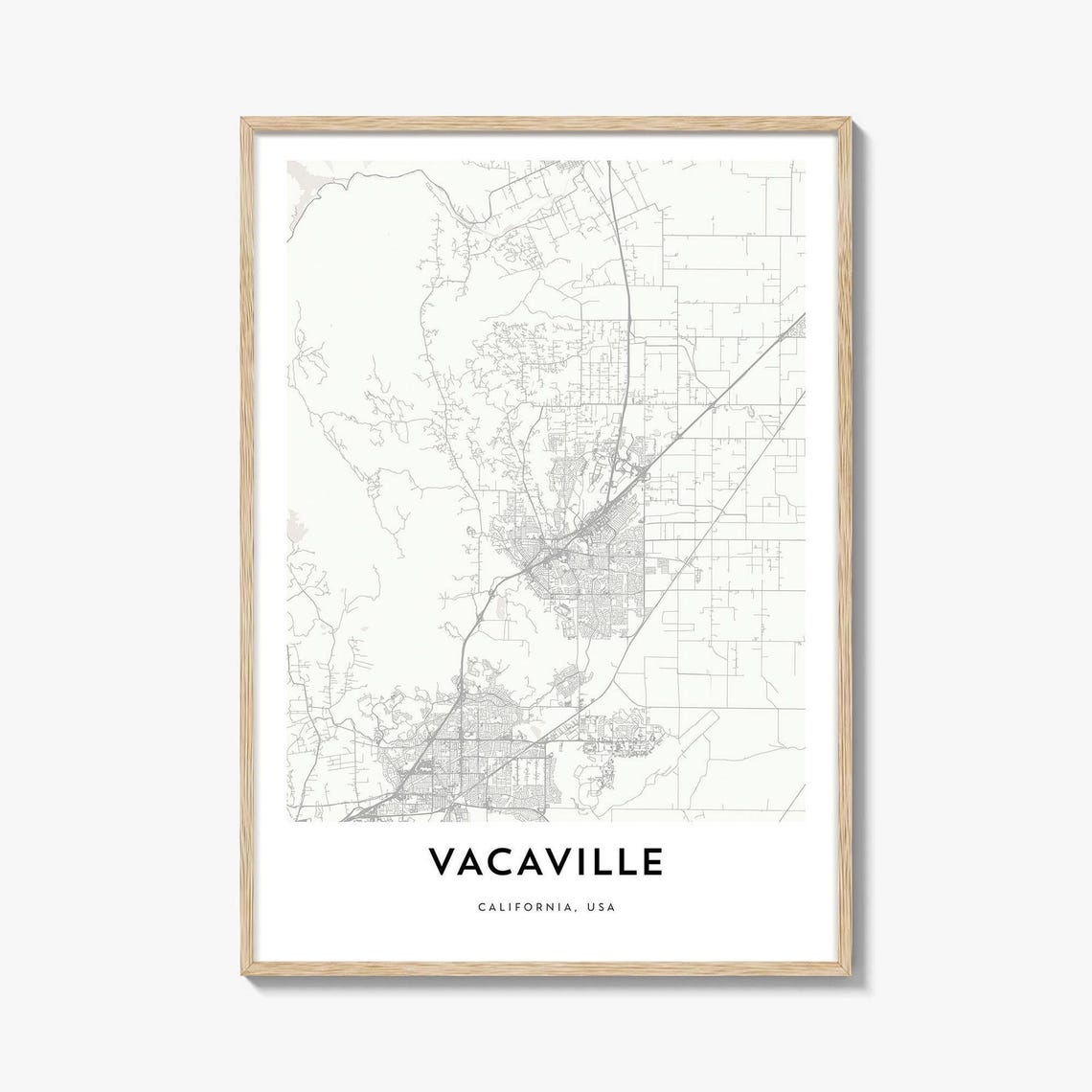Vacaville California USA Minimalist Light Grey Street Map Poster