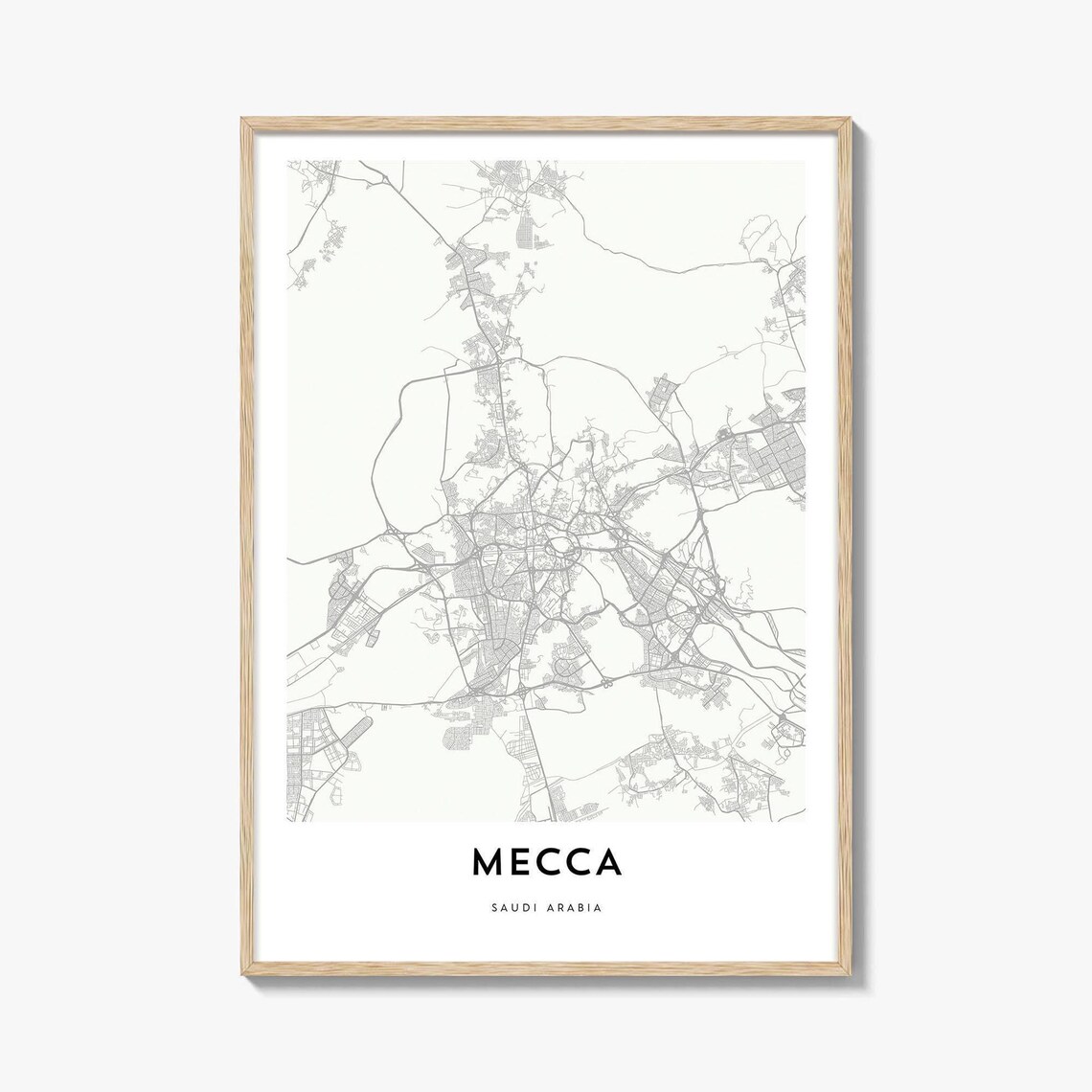 Mecca Saudi Arabia City Street Map Minimalist Line Art Wall Poster