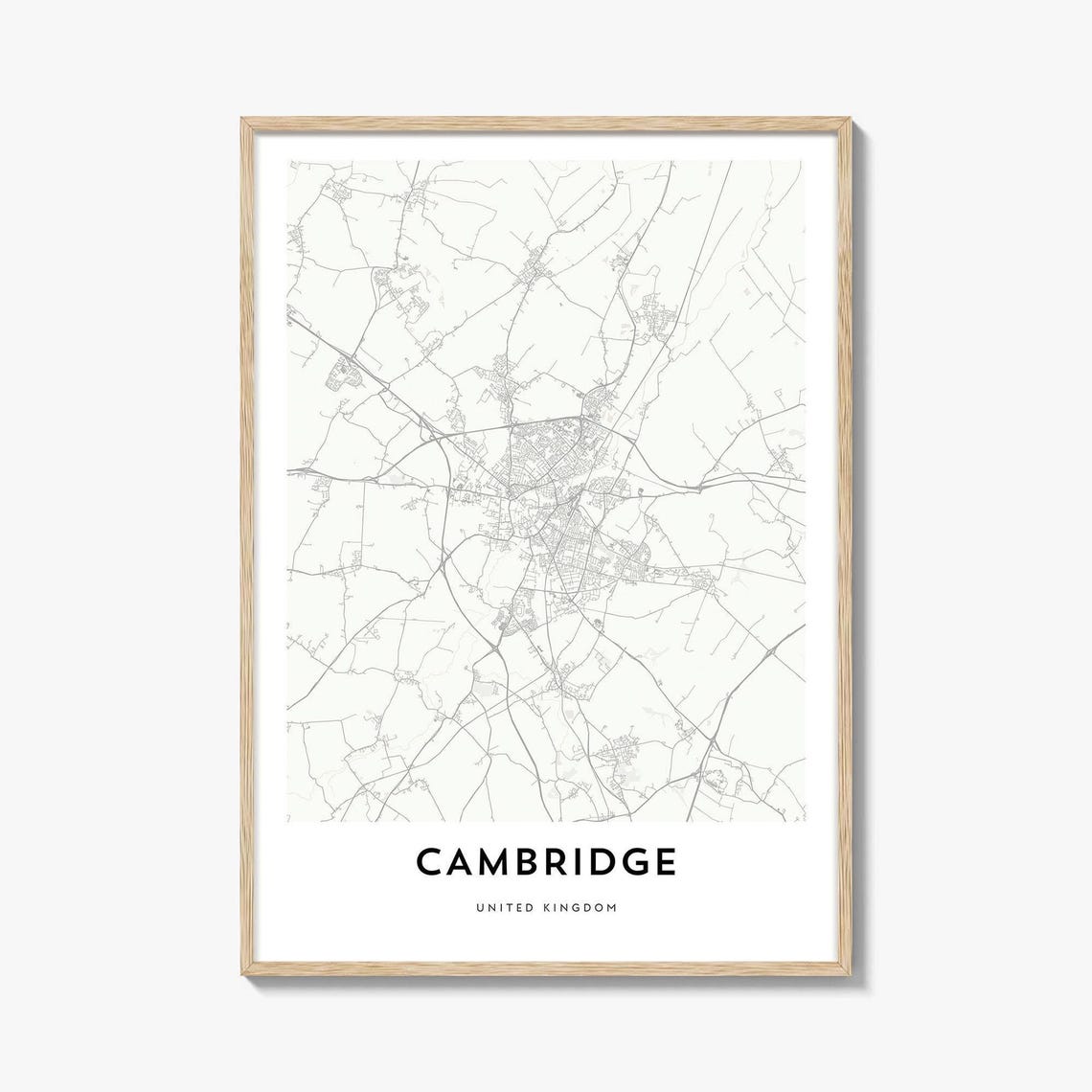 Cambridge United Kingdom Minimalist City Street Map Wall Poster