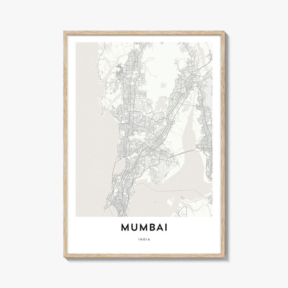 Mumbai India Minimalist City Street Map Art Poster in Soft Neutral