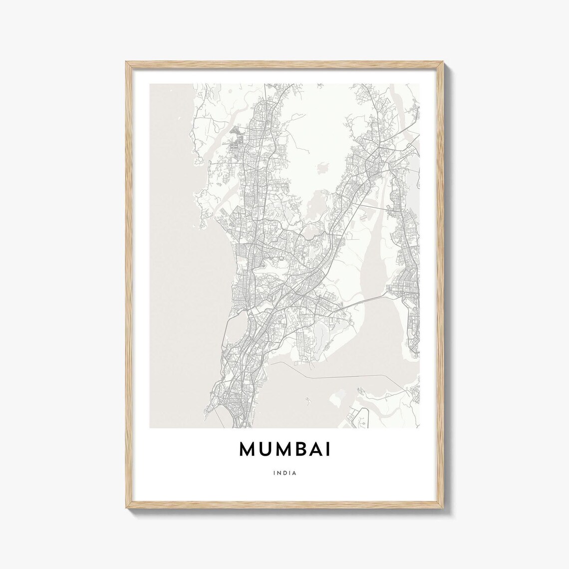 Mumbai India Minimalist City Street Map Art Poster in Soft Neutral