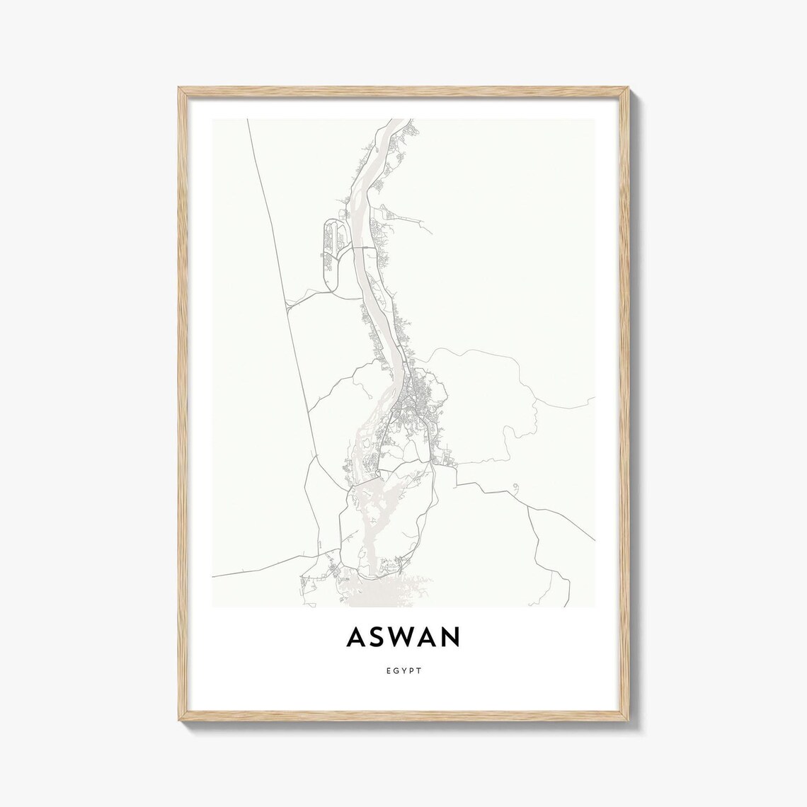 Aswan Egypt Minimalist Nile City Map Street Linework Art Poster