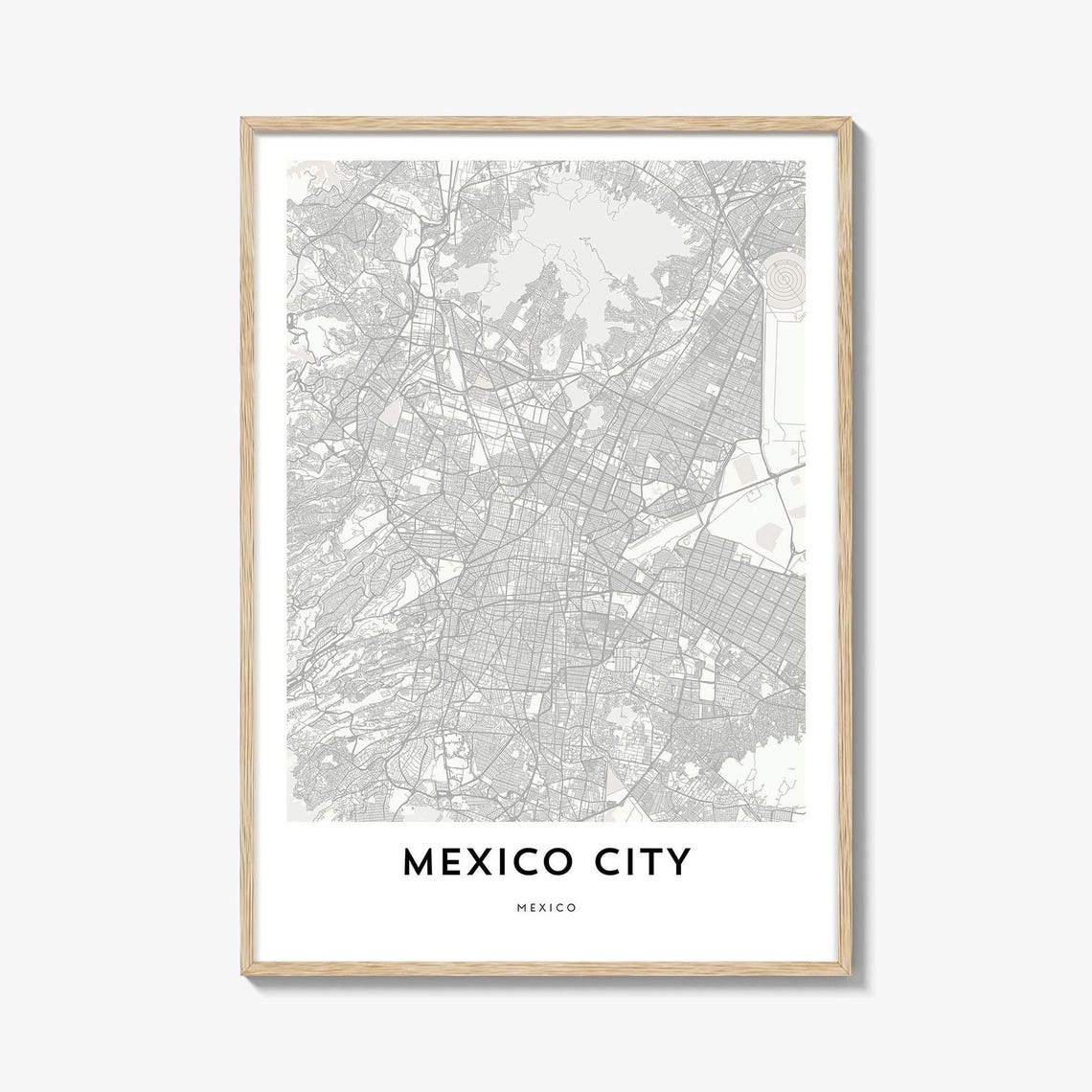 Minimalist Mexico City Mexico Black Line Street Map Art Poster