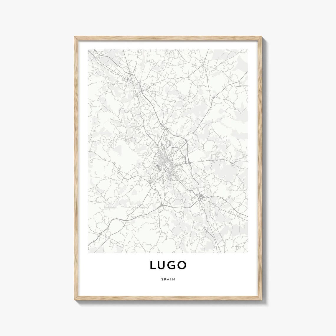 Lugo Spain Scandinavian Minimalist Grey Street Map Art Print