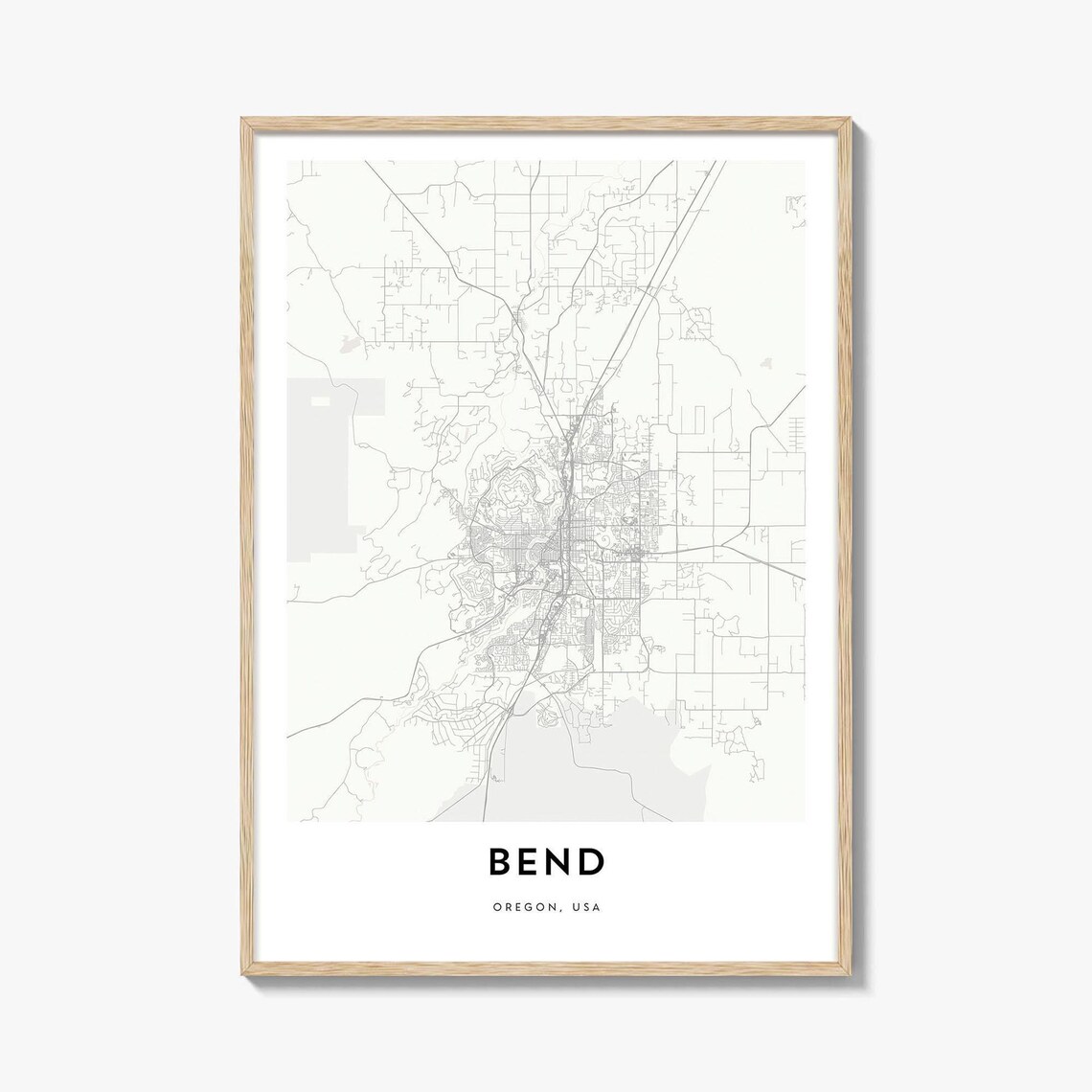 Bend Oregon Minimalist City Street Map Poster Travel Gift Art