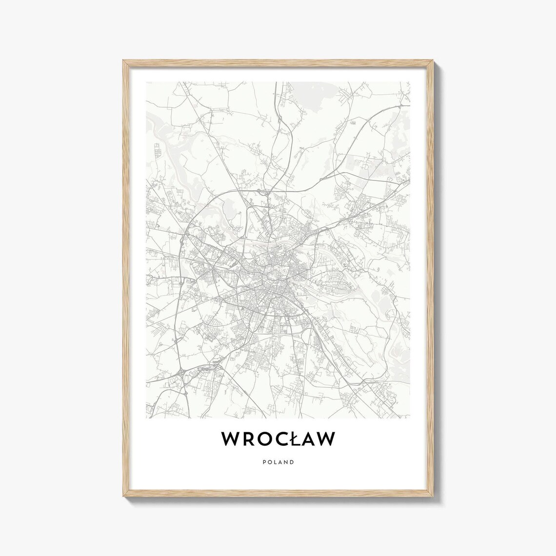 Elegant Minimalist Wrocław Poland City Map Poster in Gray Tone