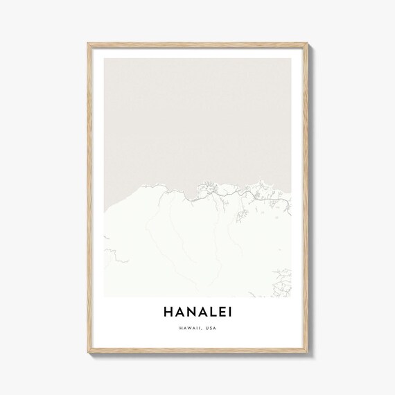 Hanalei Hawaii Minimalist Beige City Street Map Travel Gift Art Poster