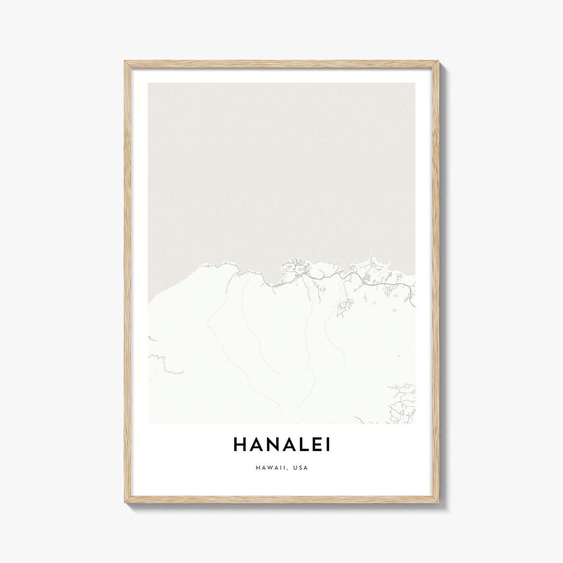 Hanalei Hawaii Minimalist Beige City Street Map Travel Gift Art Poster