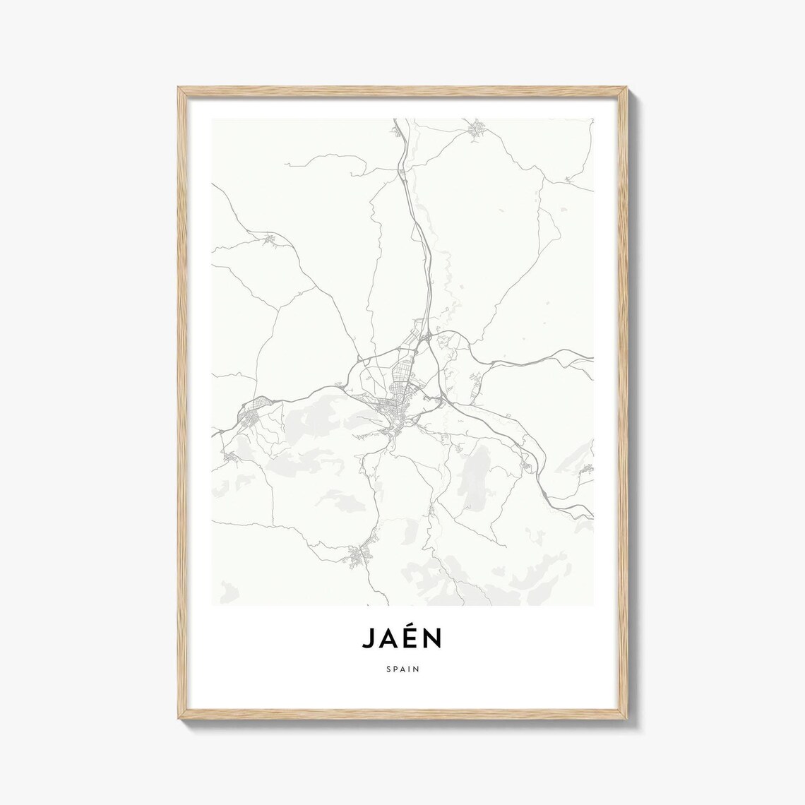 Minimalist Jaen Spain White Street Map City Travel Art Poster