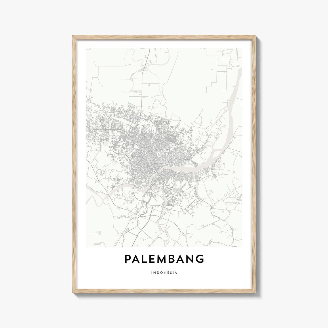 Minimalist Palembang Indonesia City Street Map Line Art Poster