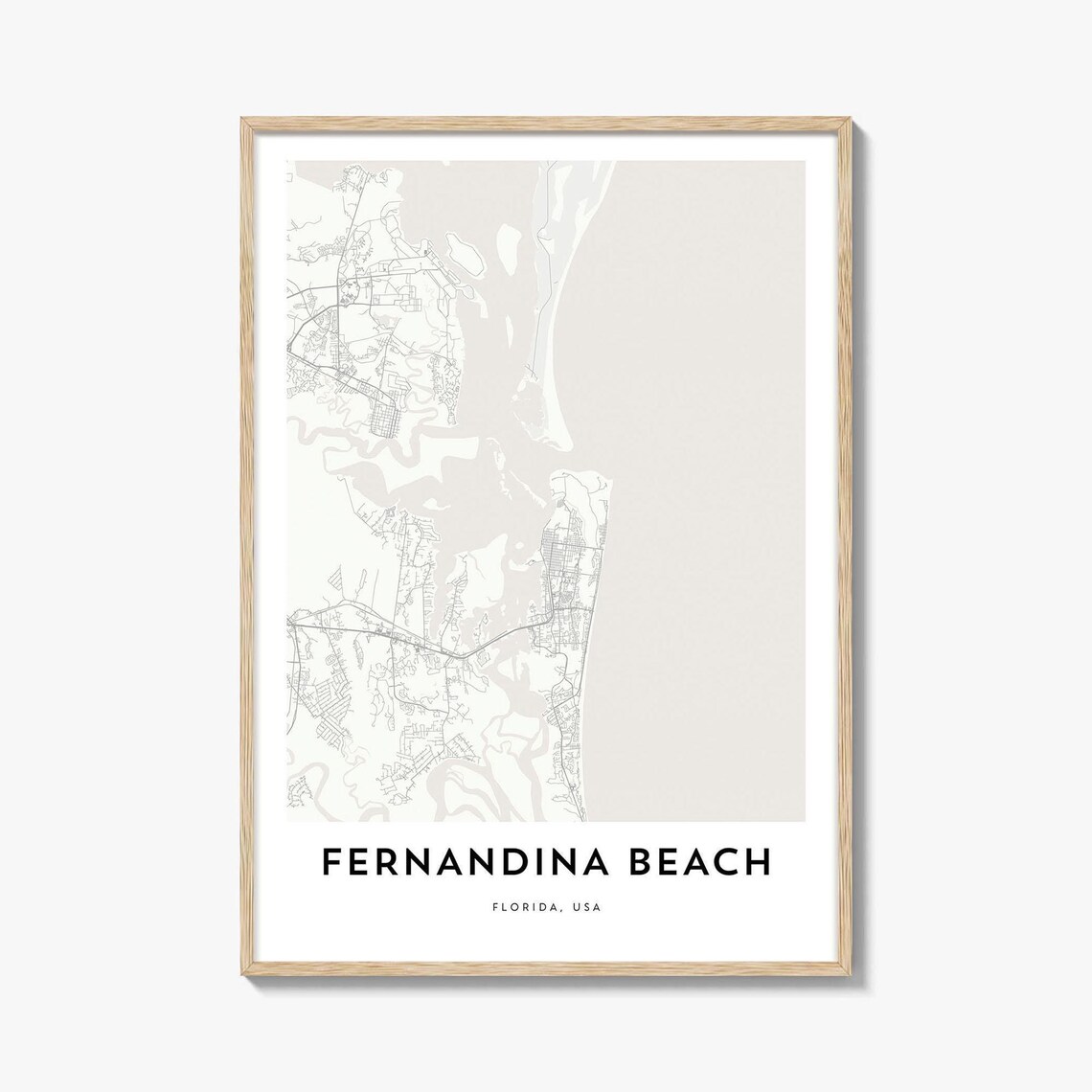 Fernandina Beach Map Art Print, Florida Travel Poster