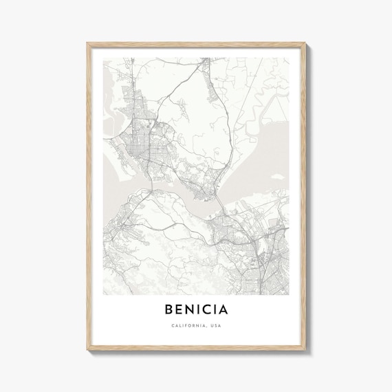 Benicia California Minimalist City Street Map Art Poster Gift Decor