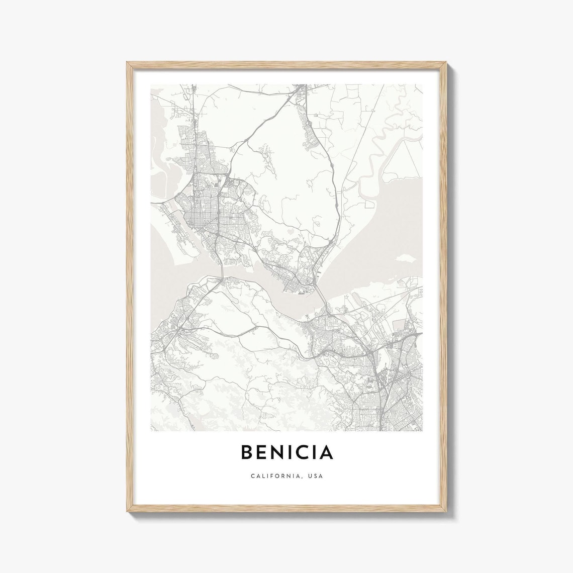 Benicia California Minimalist City Street Map Art Poster Gift Decor