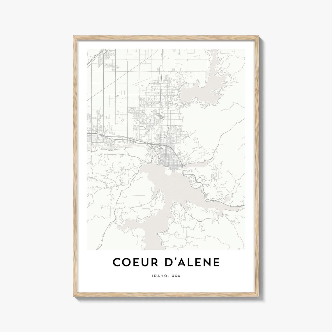 Coeur dAlene Idaho Minimalist Street City Map Modern Home Decor Poster