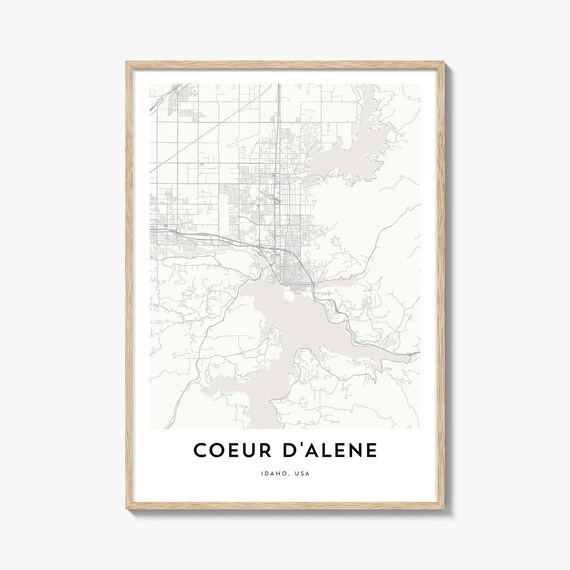 Coeur dAlene Idaho Minimalist Street City Map Modern Home Decor Poster