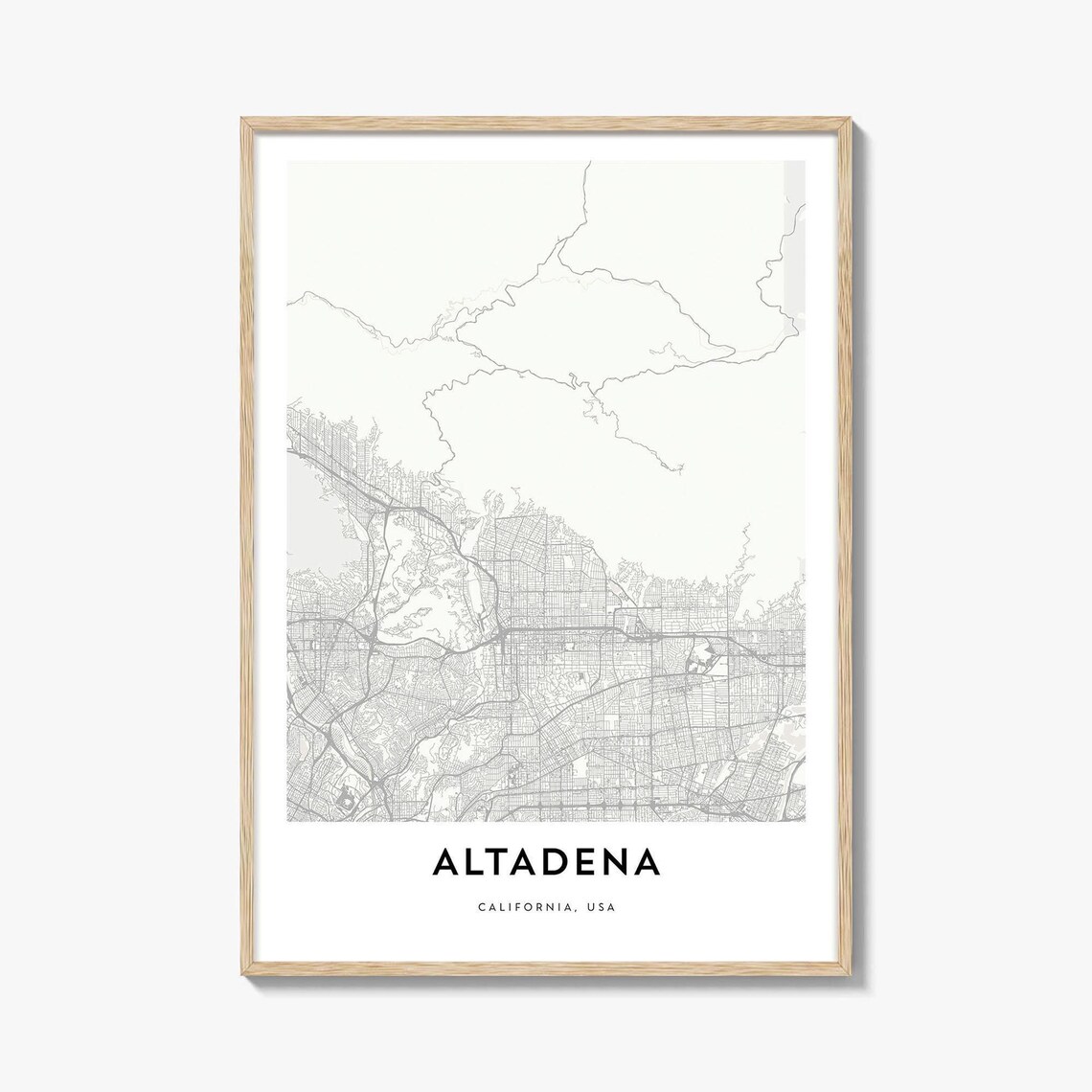 Altadena California Minimalist Street Map Black and White Print