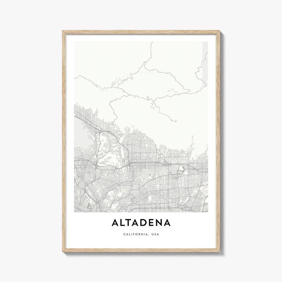 Altadena California Minimalist Street Map Black and White Print