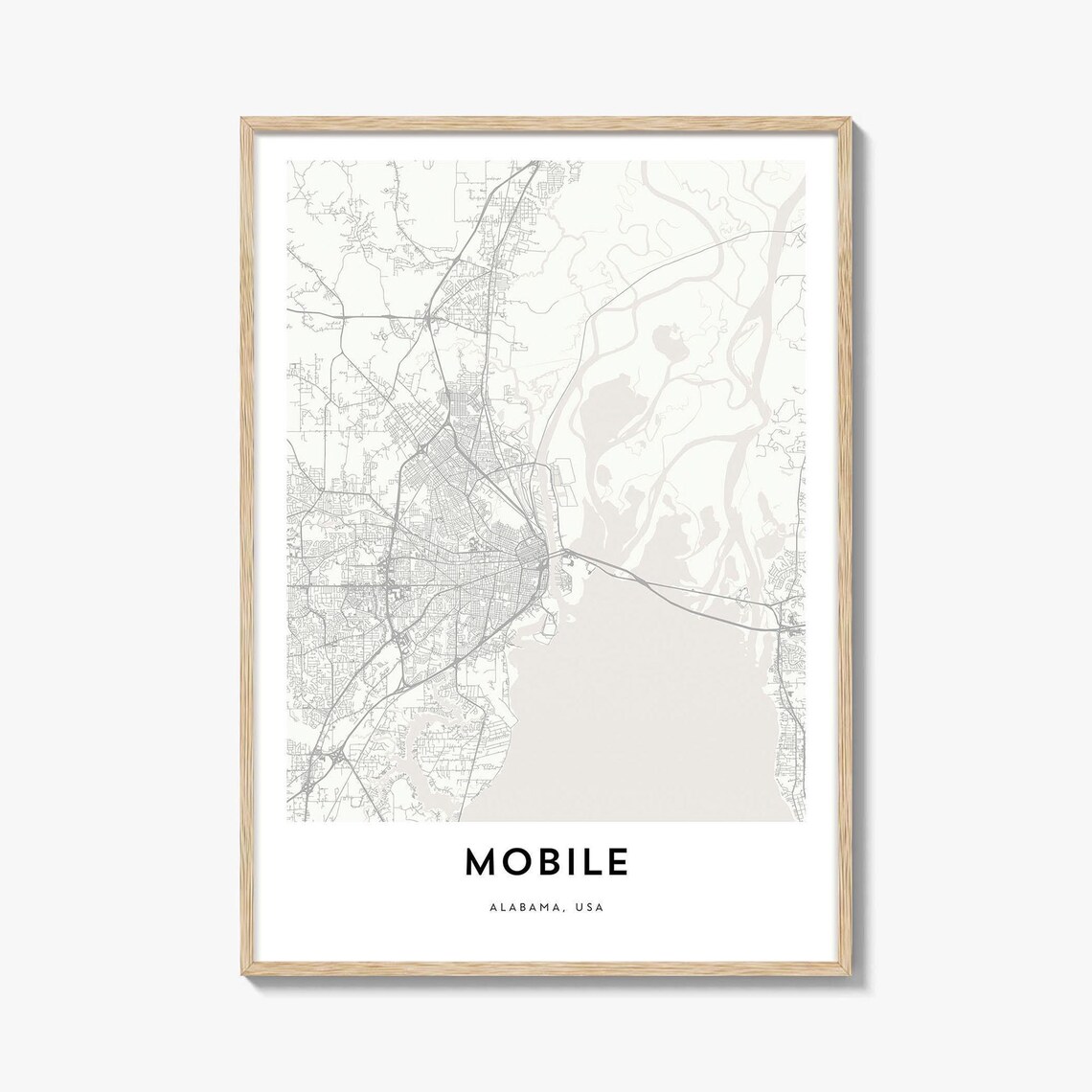 Mobile Alabama Minimalist Street Map Bay City Poster Home Decor
