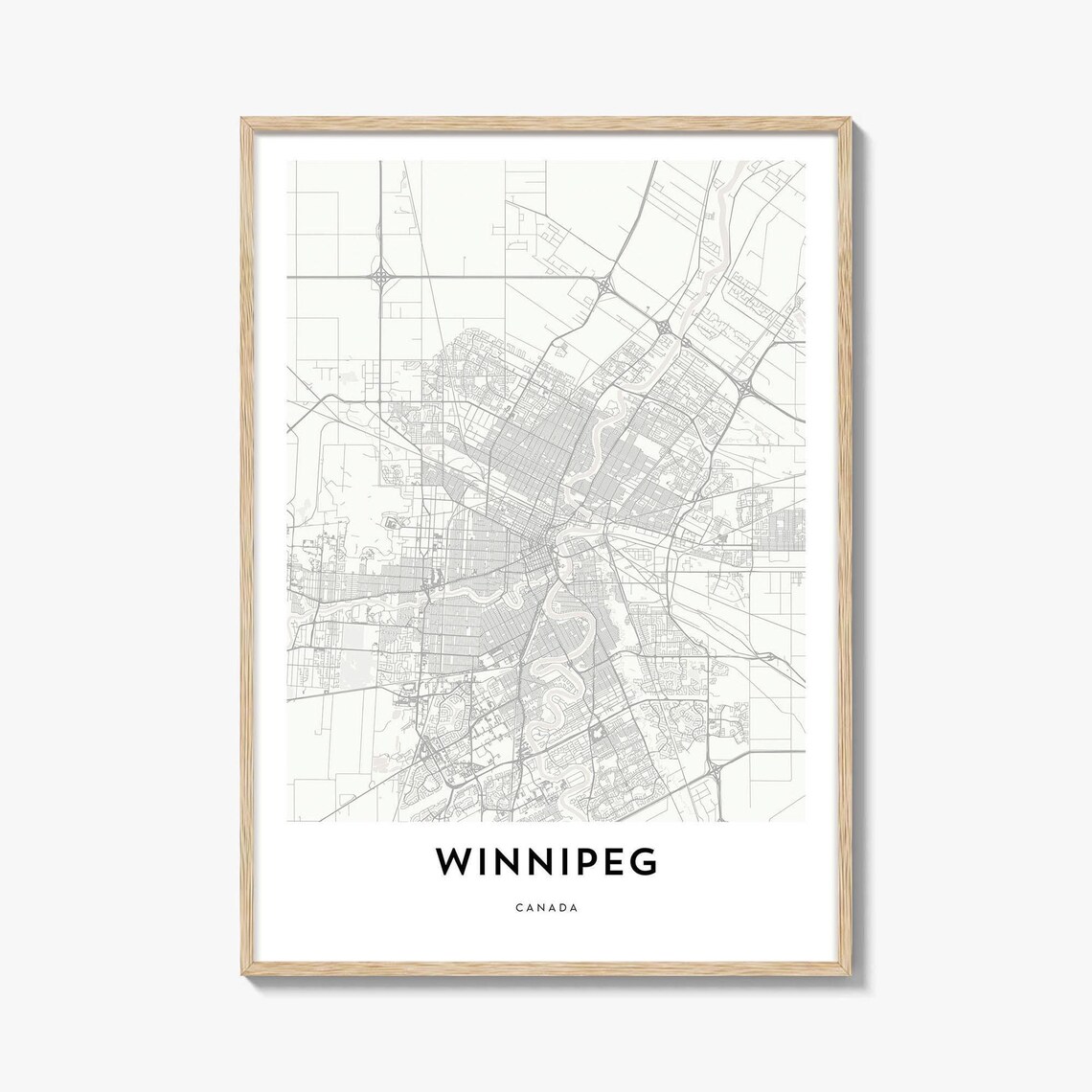 Winnipeg Canada Minimalist Grey Street Map Modern City Art Poster