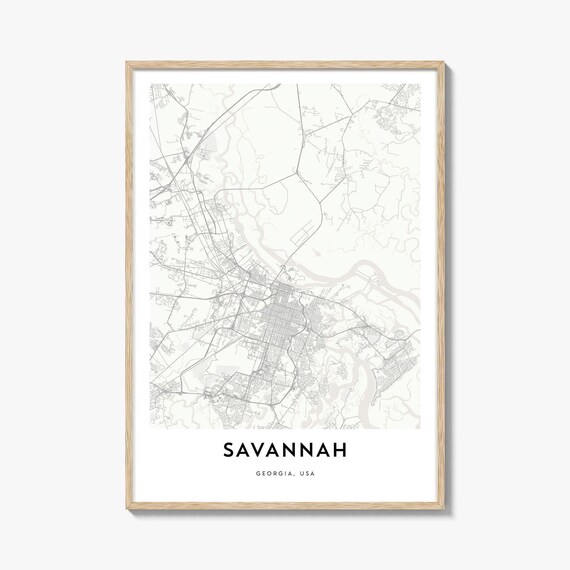 Savannah Georgia Historic City Street Map Minimalist Grey Poster