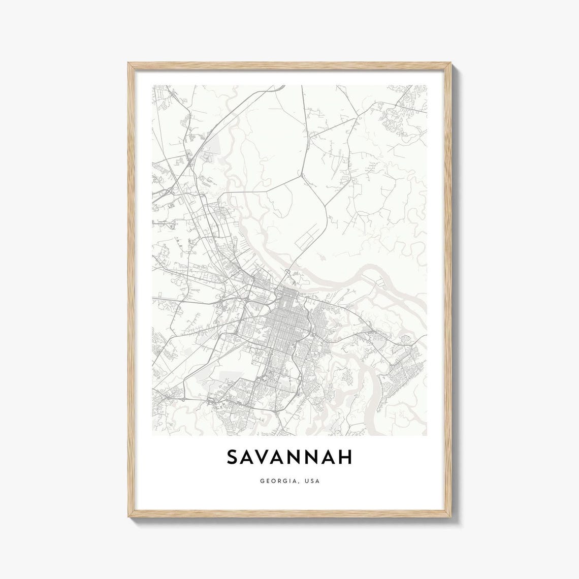 Savannah Georgia Historic City Street Map Minimalist Grey Poster