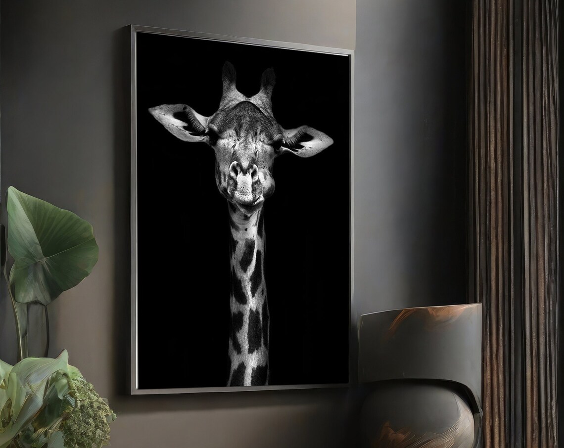 Black And White Giraffe Art Print, Nursery Decor
