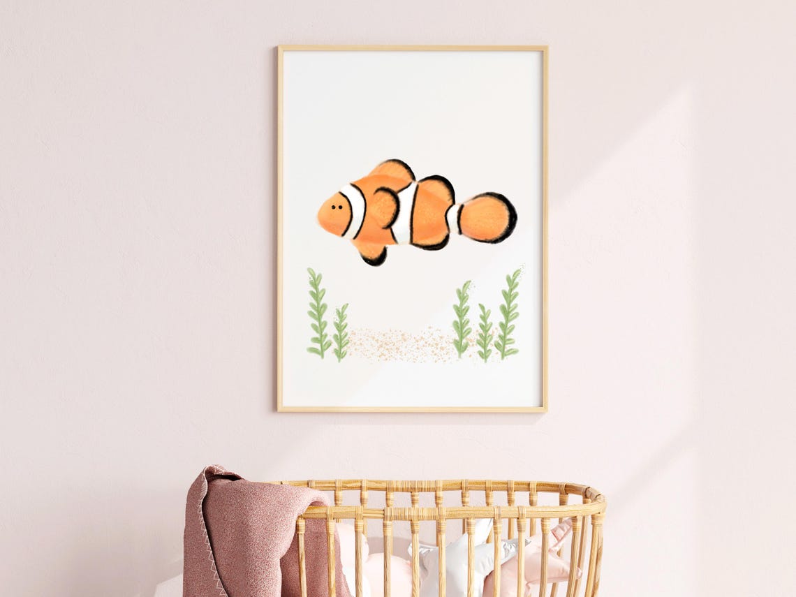 Nemo Nursery Print Clown Fish Picture Baby Ocean Theme Sea Decor Nautical