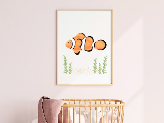 Clownfish Nursery Baby Ocean Fish Animal Watercolor Art Print