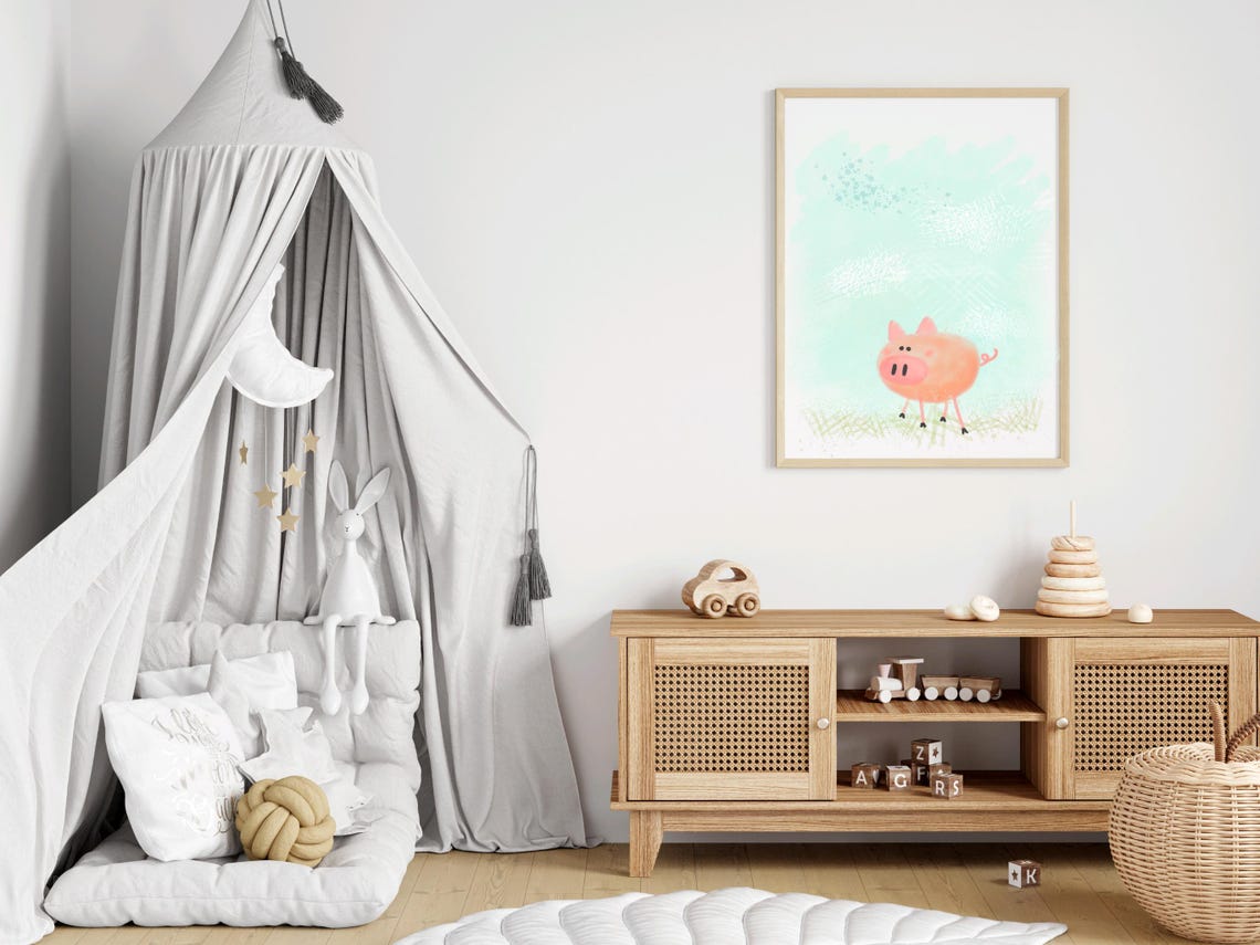 Farm Prints Boys Room Pig Wall Art Nursery Deco Sketch Animal Theme Decor Baby - Image 2