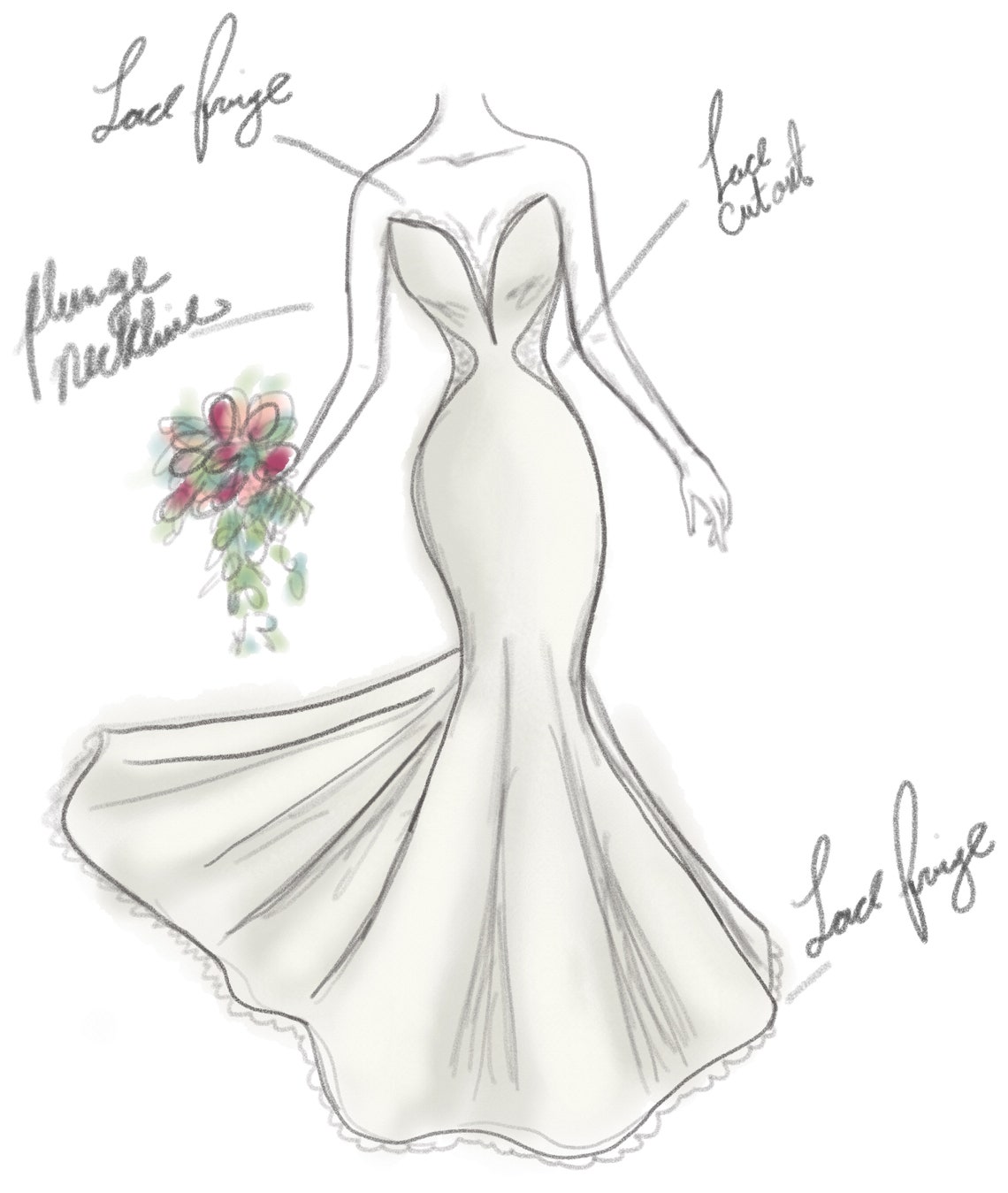 Custom Wedding Dress Sketch Bridal Gown Design Wall Art Customizable Gift Bride Shower For Her - Image 4
