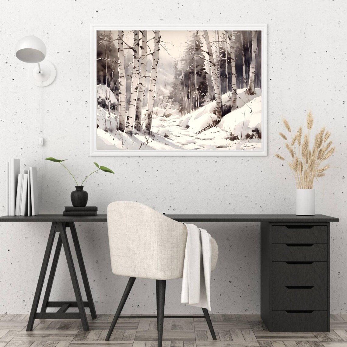 Snowy Aspen Grove Winter Forest Snow Drifts Watercolor Art Poster - Image 4