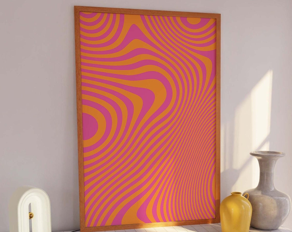 Pink Orange Retro 70s Wavy Abstract Groovy Wall Decor Poster