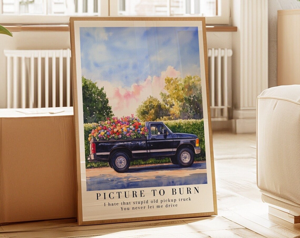 Taylor Swift Picture To Burn Flower Truck Watercolor Lyric Poster