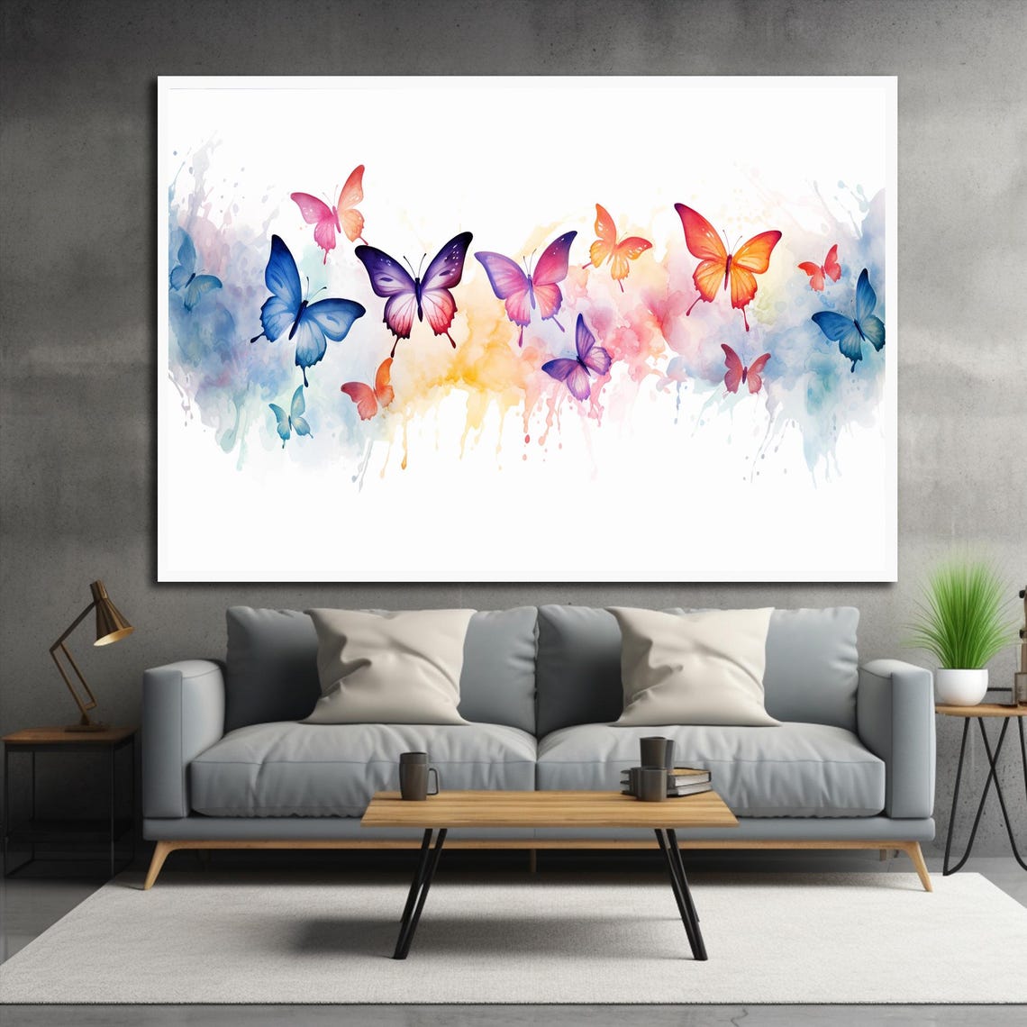 Watercolor Butterflies Pastel Sky Dreamy Floating Flight Wall Art - Image 2