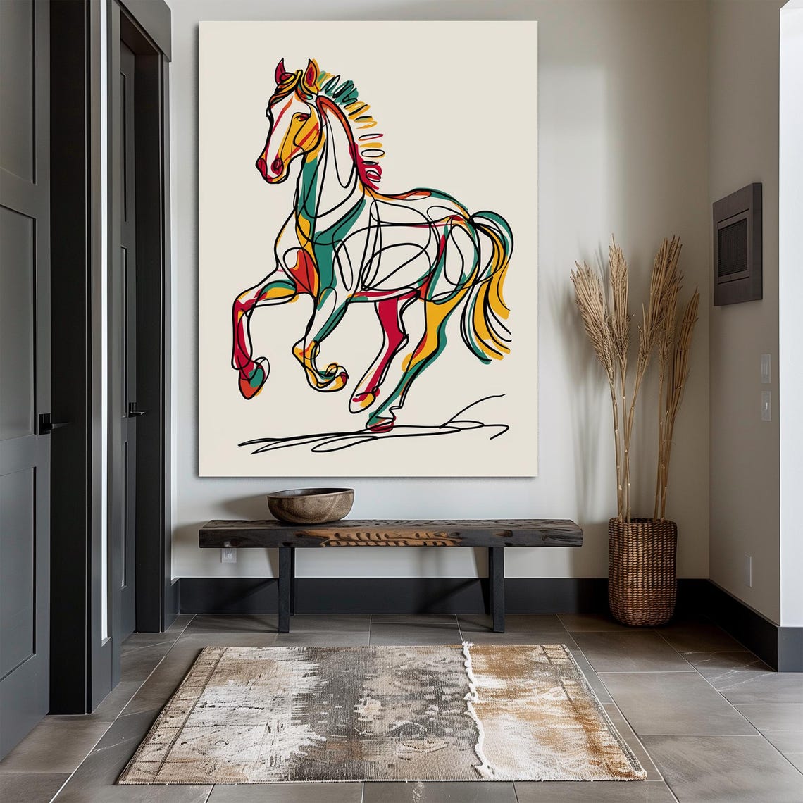 Abstract Galloping Horse Wall Art with Colorful Continuous Line Style - Image 2