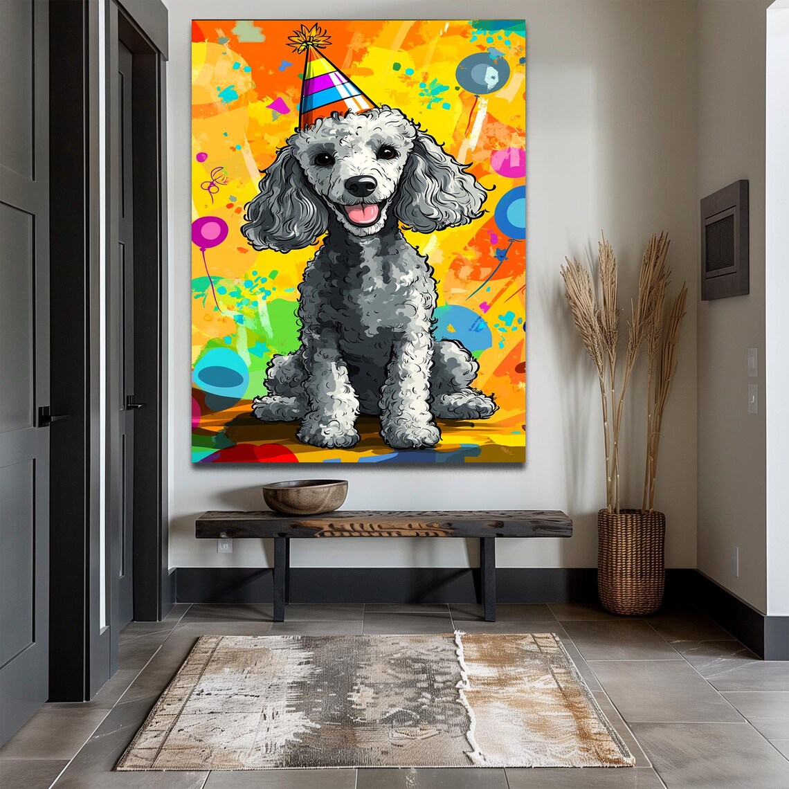 Gray Poodle in Party Hat Colorful Pop Art Dog Nursery Poster - Image 2