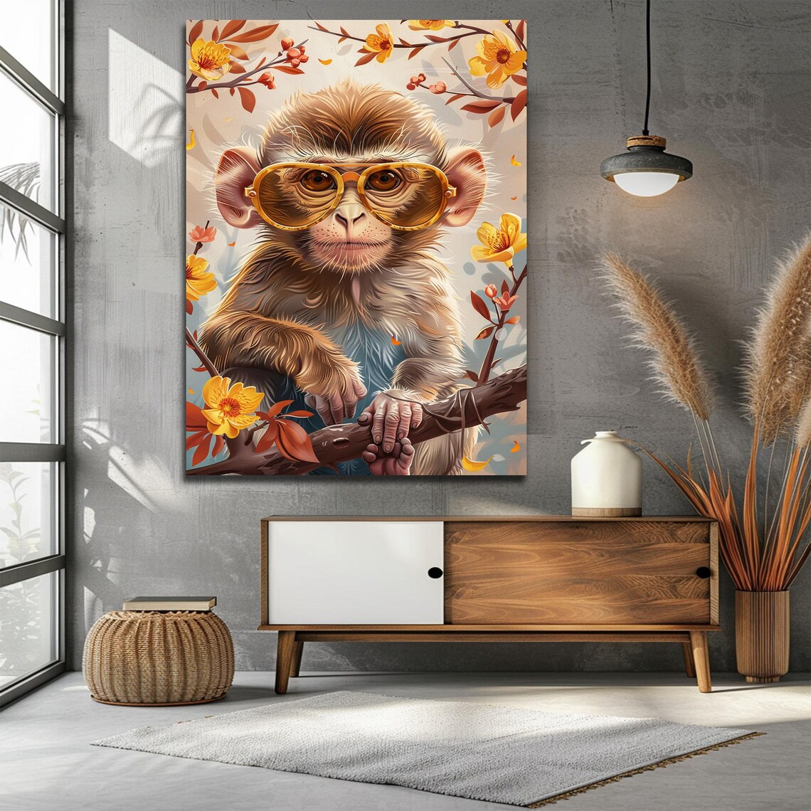 Cute Monkey Art Wall Decor Print Monkey With Glasses Boho Animal Art Playful Adorable Decor Whimsical Animal - Image 2