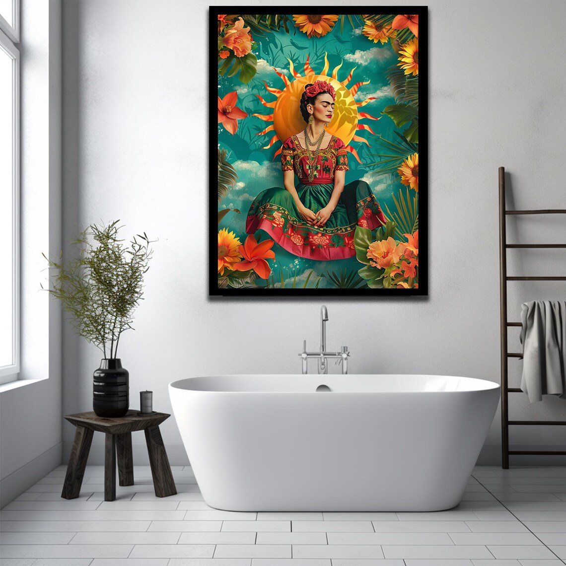 Frida Kahlo Art Print, Bohemian Mexican Folk Style - Image 2