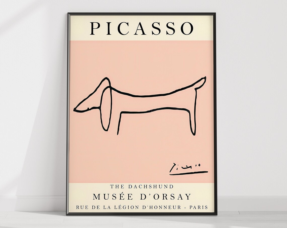 Picasso Style Dachshund Line Drawing Museum Exhibition Poster Paris Art - Image 3