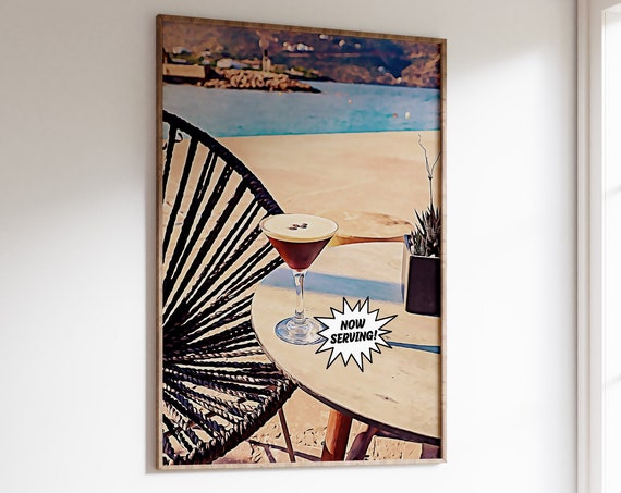 Espresso Martini Trendy Bar Cart Wall Art Female Cocktail Print Modern Kitchen Poster Retro Alcohol Beverage Sign